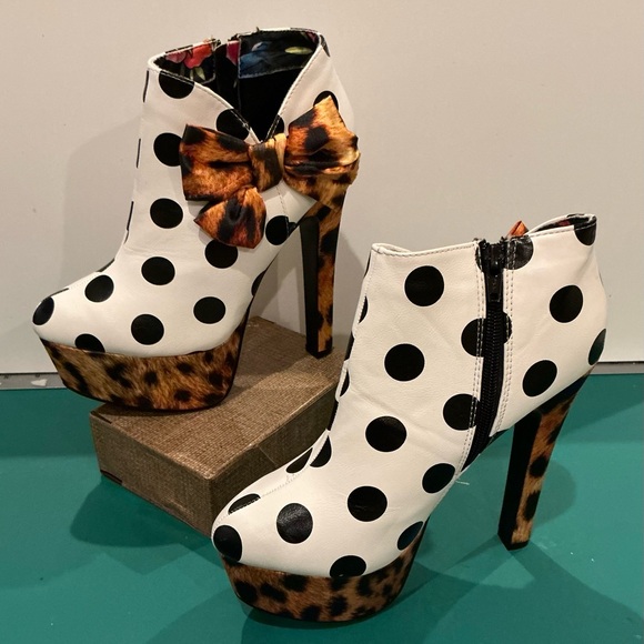 Iron Fist Stylish Polka Dot and Leopard Print Platform Heels  Size 8 - Picture 4 of 7